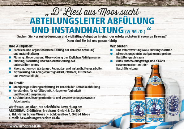 Abteilungsleiter Abfüllung und Instandhaltung (m./w./d.)